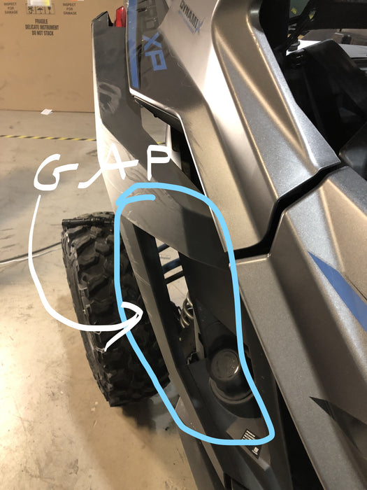Close-up of fender gap area on Polaris RZR Pro XP near front wheel well