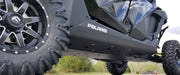 Underside view of Trail Armor nerf bar on Polaris RZR XP Pro 4 with Fuel wheels