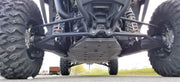 Trail Armor rear skid plate installed under Polaris RZR XP Pro 4 chassis
