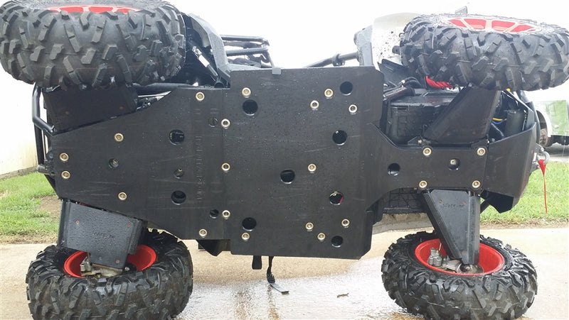 Trail Armor full skid plate protecting the underside of a Polaris Sportsman ACE UTV