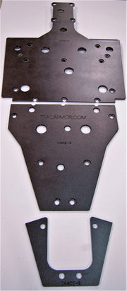 Trail Armor skid plate components for a Polaris Sportsman ACE shown unassembled