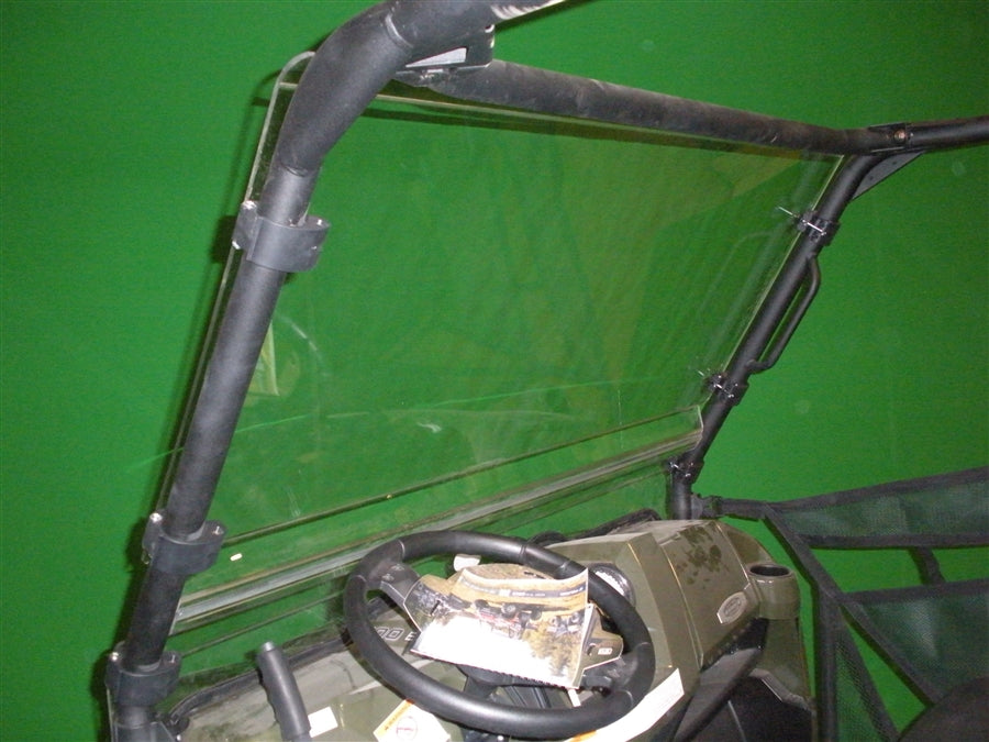 Trail Armor Ranger CoolFlo Windshield installed, front angle view showing Fast Clamp mounts