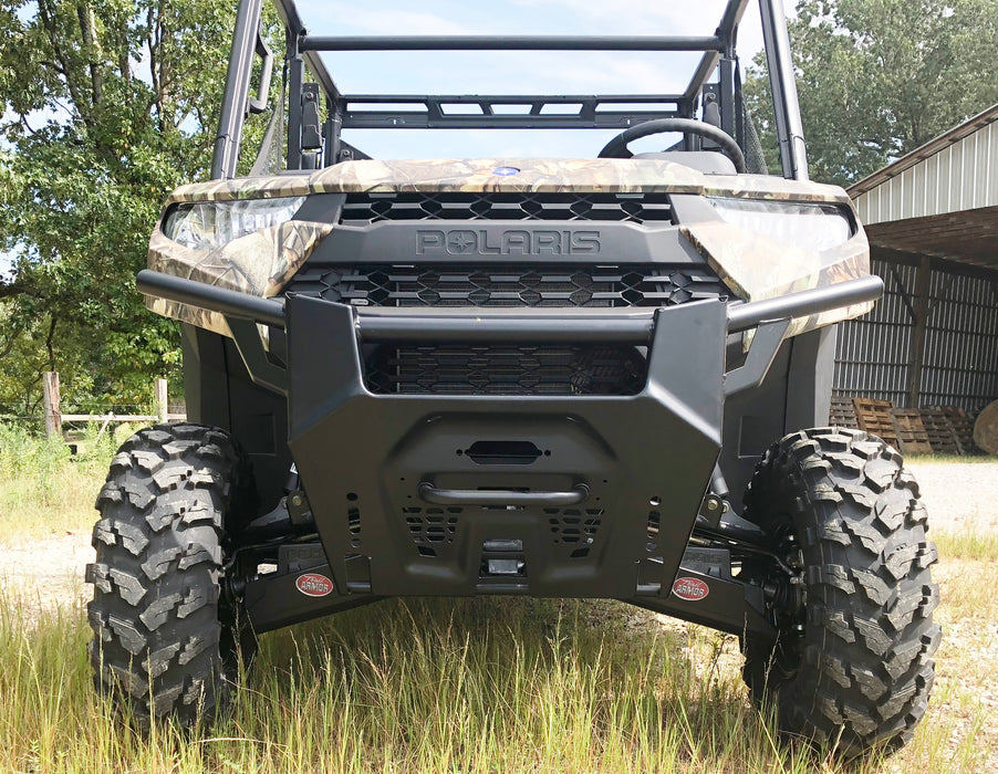 Trail Armor Ranger XP 1000 A-Arm guard installed, front vehicle view with visible logo badges