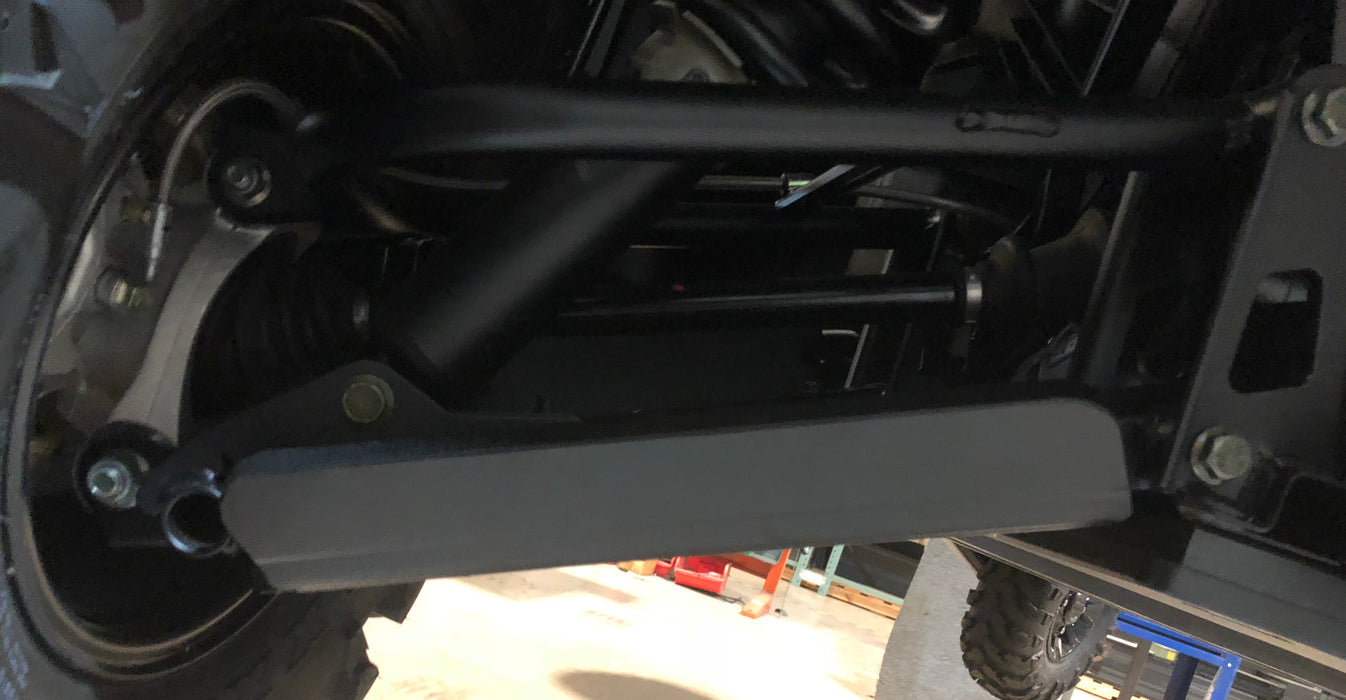 Trail Armor Ranger XP 1000 A-Arm guard full length view, near wheel hub and brake rotor