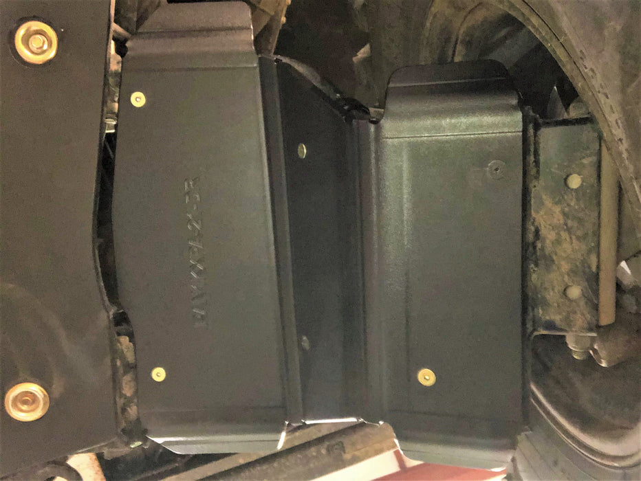 Trail Armor Ranger XP 1000 factory arched A-Arm guard installed, dual panel view near wheel