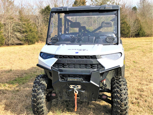 Trail Armor Ranger XP 1000 factory arched A-Arm guard installed, front vehicle view with logo
