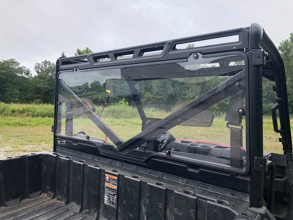 Trail Armor Ranger XP rear window dust shield installed, angled outdoor view from bed