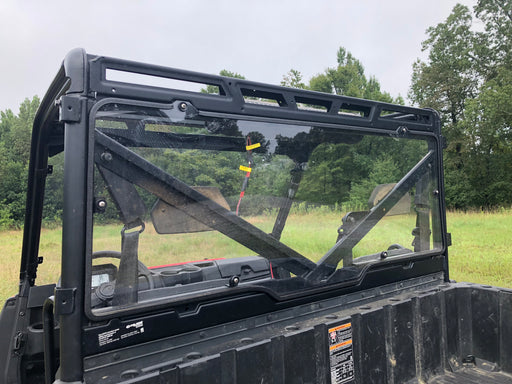 Trail Armor Ranger XP rear window dust shield installed, clear polycarbonate view from bed