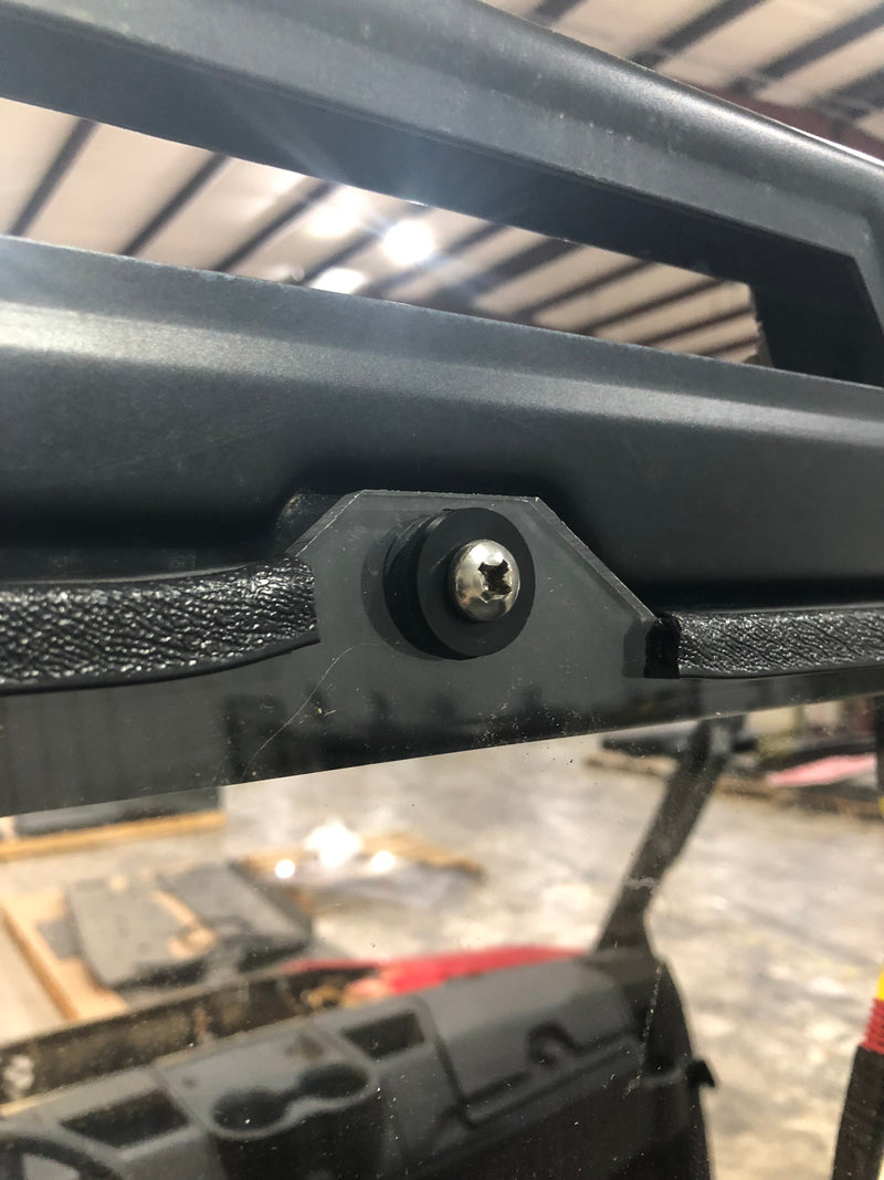 Trail Armor Ranger XP rear window dust shield top mounting screw, roll cage attachment view