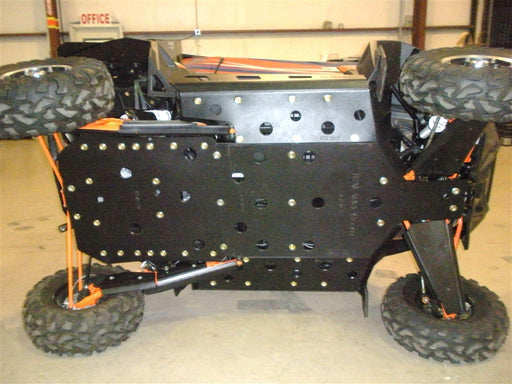 Trail Armor RZR XP 900 full skids with slider nerfs installed on undercarriage, extended rear coverage 2011-2014