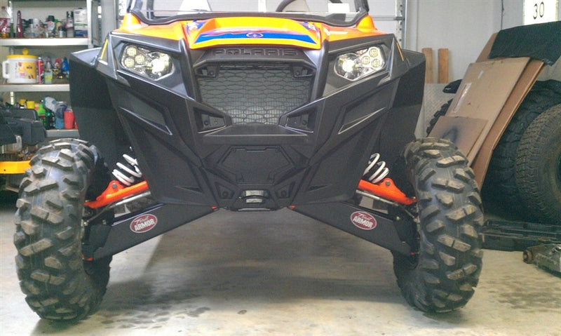 Trail Armor iMpact front arm guards installed on Polaris RZR XP 900 suspension, set of 2