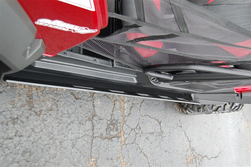 Trail Armor RZR 4 800 skid slider nerfs, front angle view along rocker panel